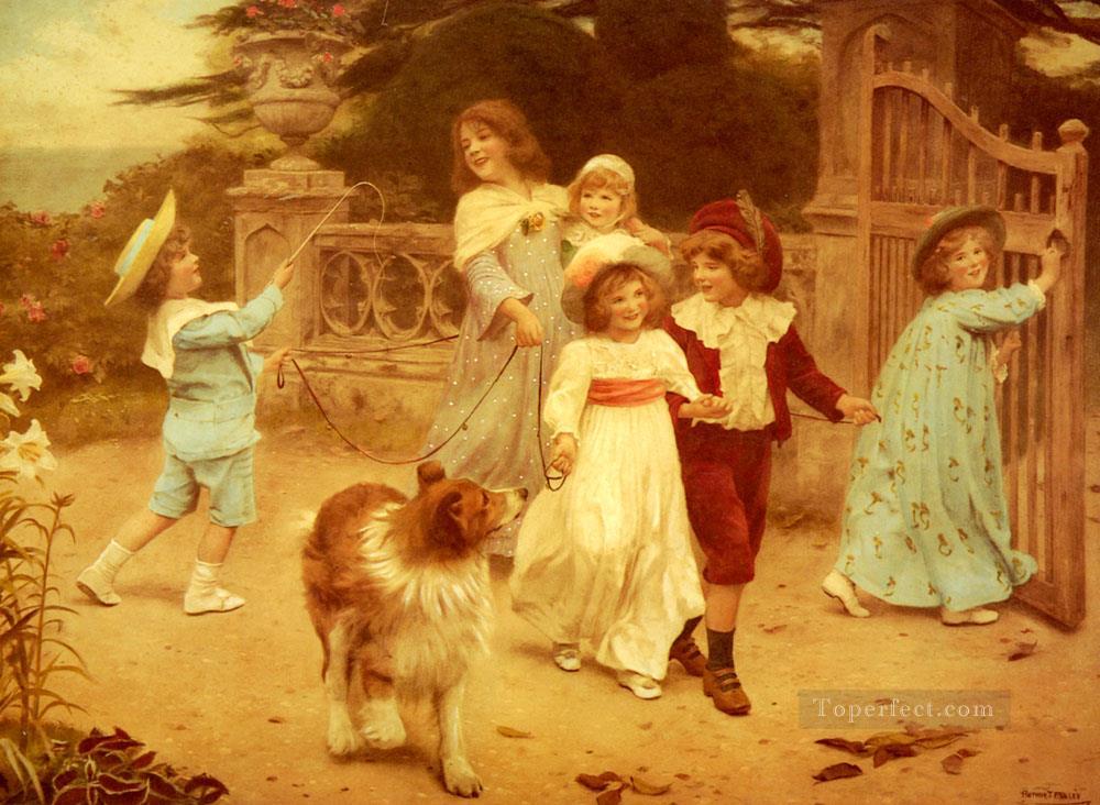 Home Team idyllic children Arthur John Elsley pet kids Oil Paintings